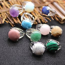 Natural Stone Tiger's Eye Turquoise Lapis Pink Quartz Amethyst Crystal Casual Finger Ring For women jewelry