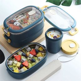 Ahdiha 304 Stainless Steel Insulated Lunch Box Student Work Multi-Layer Tableware Office Food Container Storage Box Portable 211108