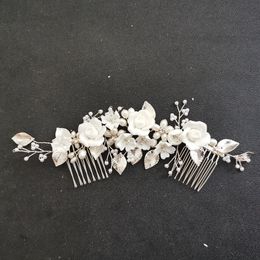 SLBRIDAL Handmade Freshwater Pearls Ceram Flower Bridal Comb Wedding Headdress Hair Accessory Bridesmaids Women Jewelry