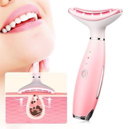 Neck Beauty Devices Face Lifting 3 Colours LED Pon Therapy Skin Tighten Massager Reduce Double Chin Anti Wrinkle Care 220216
