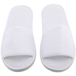 20 pair White Disposable slippers spa hotel guest slippers open toe towel indoor disposable slippers Y0804