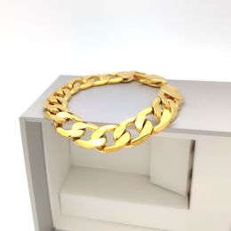 Fine Gold Filled Italian Curb Cuban Link Chain Bracelet Mens 205mm 12mm 8inch women's 24K Connect Yellow Solid