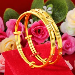 Bangle 2021 Push-pull Sand Gold For Women Carved Pattern Plated Copper Variable Size Bracelet Fashion Jewellery