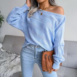 Women's Sweaters Autumn And Winter Slash Neck Sweater Pullovers For Women Off-shoulder Hollow Twist Casual Knitted Tops Clothing