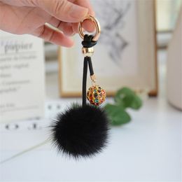 Hair Ball Car Fluffy Keychain Fashion Cute Women Bag Hanging Ornaments Real Mink Fur Grass Creative Jewelry Mobile Phone Pendant