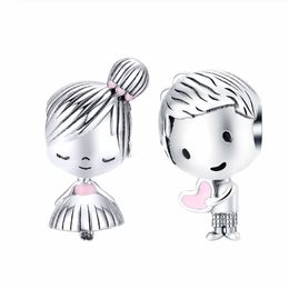 CodeMonkey Boy and Girl Charm fit Original 925 Bracelet Genuine 925 Sterling Silver Metal Beads Valentine Gifts CMC1334 Q0531
