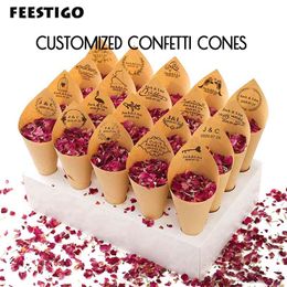 Personalized confetti cones 100% natural biodegradable rose dried flower petal confetti cone holder wedding and party decoration 210925