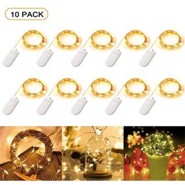 10 pcs LED Fairy String Lights With Battery LED Copper Wire String Lights Outdoor Waterproof Bottle Light For Bedroom Decor Lamp 211122