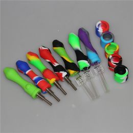 New Smoking Mini Silicone Oil Rigs Silicon Nectar Pipe with Titanium Tips Quartz Nail Joints Concentrate Dab Straw pipe