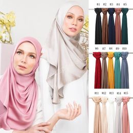 Women Plain Satin Chiffon Hijab Crinkle Scarf Polyester Shawl Muslim Scarves Long Wrap Large Size Female Headband