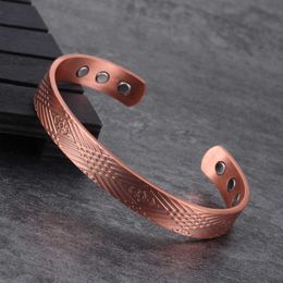 Vinterly Magnetic Bracelet Copper Adjustable Open Cuff Copper Bracelet & Bangles Charm Health Energy Wide Bangles for Women Men Q0717