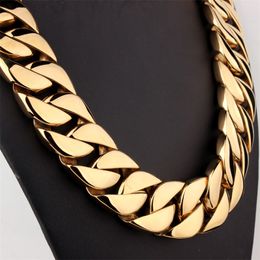 gold cuban chain UK - hip hop Chains 18K Gold Plated High Polished Miami Cuban Link Necklace Men Punk 32mm Curb Chain Dragon-Beard Clasp 28" 268 R2