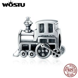 WOSTU High Quality 925 Sterling Silver Vintage Locomotive Train Car Beads fit Charm Bracelet DIY Silver Jewellery Making CQC507 Q0531