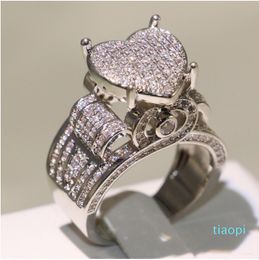 Top Selling High Quality Vintage Jewelry 925 Sterling Silver Pave White Saaphire CZ Diamond Eternity Women Wedding Heart Band Ring
