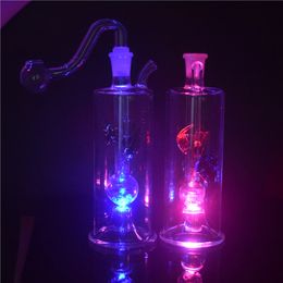 Great Popular LED Light Mini Glass Oil Burner Bong for dab rigs Bongs Ash Catcher Hookah with bubbler oil burner pipe and hose dhl free