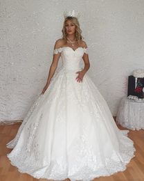 Princess Wedding Dresses Off Shoulder Full Lace Apliques A Line Bridal Gowns Custom Made Sweep Train Robes De Mariée