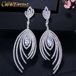 Dangle Drop Micro Pave Stunning Cubuc Zirconia Long Luxury Women Earring for Wedding Evening Party Jewellery CZ117 210714