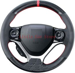 DIY Stitching Carbon Fibre Steering Wheel Cover For Honda Civic 9th 2012-15 Black Leather Interior Accessories