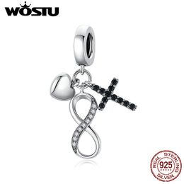 WOSTU 100% 925 Sterling Silver Bead Infinity Love Charm Pendant Fit Original Bracelet Necklace DIY Jewelry CQC1713 Q0531