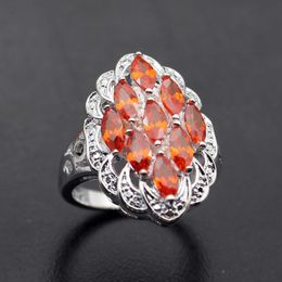 Wedding Rings Hermosa Jewellery Princess Shiny Red Quartz Garnet Silver Colour Engagement 6.5# HR014