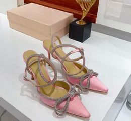 Elegant bow Double crystal-embellished PVC Pumps shoes 90mm spool Heels sandals women Luxurys Designers Dress shoe Evening ankle strap box
