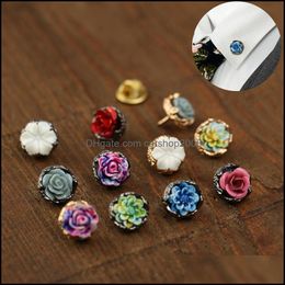 Pins, Brooches Jewelry Fashion Metal Rose Needle Individual Suit Collar Button Simple Flower Aessories Vintage For Women Men Drop Delivery 2