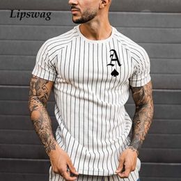 Vintage poker Stripe Print Short Sleeve T Shirt Men Fashion O-Neck Tee 2021 Summer New Casual Harajuku Mens Streetwear Plus Size X0602