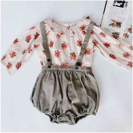 Caramel Baby Girl Fall Floral Blouse and Bloomer Beautiful Brand Toddler Tops Long Sleeve Honey Blouses Little Clothes 210619
