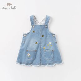 DBM12843 dave bella spring infant baby girls floral pockets dress lolita party suspenders dress toddler children clothes 210303
