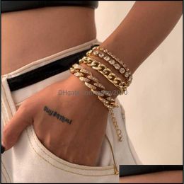 Link Bracelets Jewelrylink Chain HighQuality Hip Hop Fl Zircon Bling Iced Out Pave Miami Cuban Bracelet Set Lovers Gift Birthday Drop Del