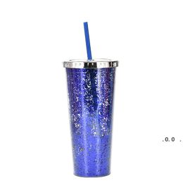 NEWglitter water cup large capacity 24oz straight plastic fashion tumbler with straw summer party adult cups sea ship EWE7621