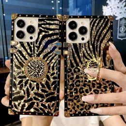 Phone Case Luxury Fashion Leopard Feather Square Mobile Phone Case For Iphone 13 12 11Pro Max 12mini 11Promax XS MAX XR 7/8/SE2 7P/8P With Stand High Quality