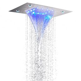 Fashion Brushed Nickel 50X36 CM Shower Mixer LED 7 Colours Bathroom Bifunctional Waterfall Rainfall Shower Head