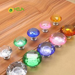 2 pcs Crystal handle 40mm glass transparent modern single hole round drawer with drill