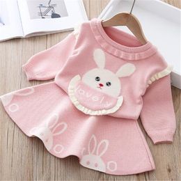 New Fashion kids Baby Girl Clothes Sets Warm pullover Knitwear Spring Autumn Cute Cartoon Girls Sweater + Skirt 2-piece Se