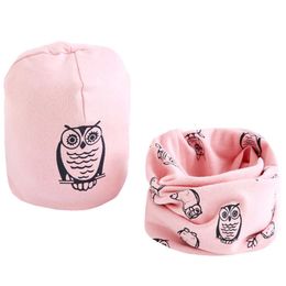 New Spring Autumn Girls Hat Scarf Set Cartoon Owl Star Swan Baby Boy Children Scarf-collar Cotton Kids