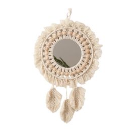 Mirrors Nordic Tassel Handmade Tapestries Wall Hanging Mirror Hand-woven Cotton Muzhu Bedroom Tapestry Home Decorations