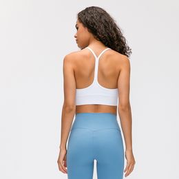 L9110 Y-Shaped Back Yoga Vest With Chest Pad Fitness Outfit Feels Buttery-Soft Sports Bra Removable Cups Underwear Solid Color Sexy Female Tops Skin-Friendly Tank