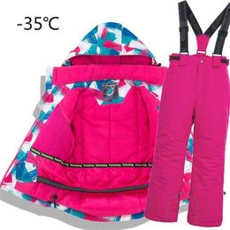 Children Thermal Ski Suit Waterproof Pants+Jacket Boy Girl Winter Sports Windproof quality Kid Skiing and snowboard 2pcs Suits 211027