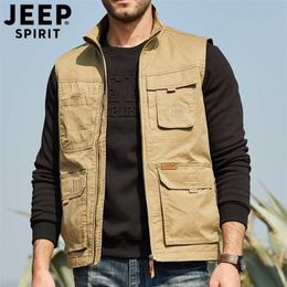 High Quality classic Reporter travel Vest 100% Cotton men Cargo sleeveless Jacket Multi Pockets Tactical clothing for male M-4XL 211111