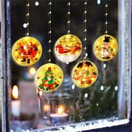 Christmas Round Shape shine LED Lights Post New Year Ornaments Door Hanging Pendant Xmas Decor For Home Christmas Tree Gifts 201017