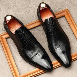 Classic Cap Toe Mens Oxford Brogue Genuine Leather Black Brown Dress Shoes Handmade Business Wedding Formal Suit Shoes For Men