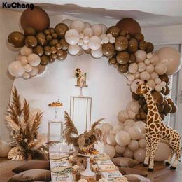 136Pcs/Set Double Coffee Balloons Garland Birthday Wedding Arch Double Skin Latex Balloon Baby Shower Party Decorations 210719