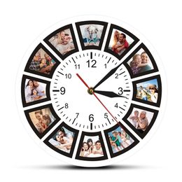 Create Your Own 12 Collage Instagram Custom Home Personalized Family Photos Printed Clock Wall Watch 210310