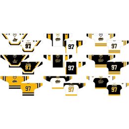DH Cheap Customised 1981 82-1986 87 OHL Mens Womens Kids Black White Yellow Stiched North Bay Centennials s Ontario Hockey League Jerseys
