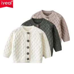 IYEAL Newest Baby Sweater Knitted Boys Girls Toddler Solid Sweater Handmade Infant Single Breasted Cardigan Kids Newborn Clothes 210226