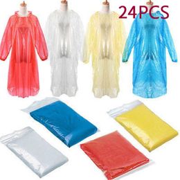 Raincoats 24Pcs Disposable Adult Emergency Waterproof Rain Coat Poncho Hiking Camping Hood Outdoor Anti-wet Long Rainwear