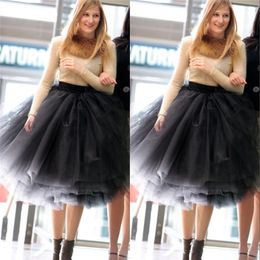 New Fashion Latest Designs Woman 5 Layers Tulle Satin Skirt Knee Length Solid Natural Colour Ball Gown Tutu Skirt Women 210311