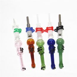 smoking Mini Kits 14mm Dab Straw Oil Rigs Micro Set Glass Water Pipe stainless steel Tip