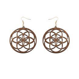 African Ethnic Natural Wooden Dangle Earring Round hollow out Pendant Earrings Party Gifts